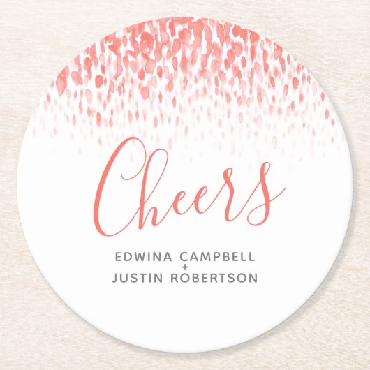 応援サンゴモダンオレンジアートウォーターカラダブ ラウンドペーパーコースター (正面)