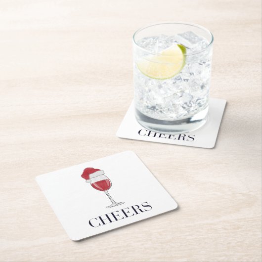 応援サンタハットワインホリデーパーティー スクエアペーパーコースター (インサイチュ)