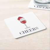 応援サンタハットワインホリデーパーティー スクエアペーパーコースター (アングル)