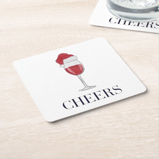 応援サンタハットワインホリデーパーティー スクエアペーパーコースター (アングル)