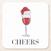 応援サンタハットワインホリデーパーティー スクエアペーパーコースター (正面)