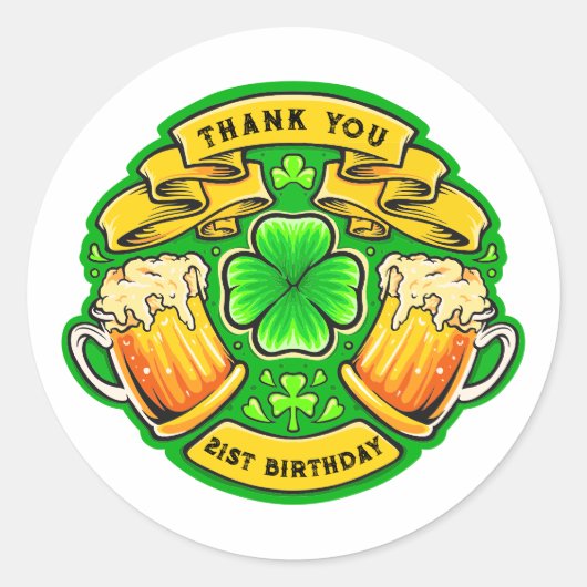 応援サンパトリックの日シャムロック21歳の誕生日 ラウンドシール (正面)