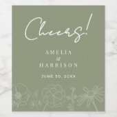 応援サージグリーンエレガントフローラ結婚ズ ワインラベル (シングルラベル)