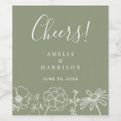 応援サージグリーンエレガントフローラ結婚ズ ワインラベル (シングルラベル)