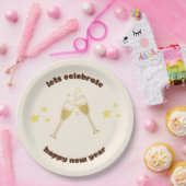 応援シャンパングラス新年のメッセージ ペーパープレート (パーティー)