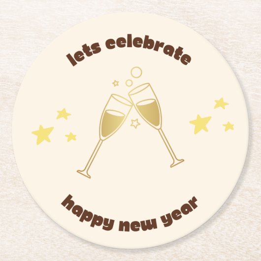 応援シャンパングラス新年のメッセージ ラウンドペーパーコースター (正面)