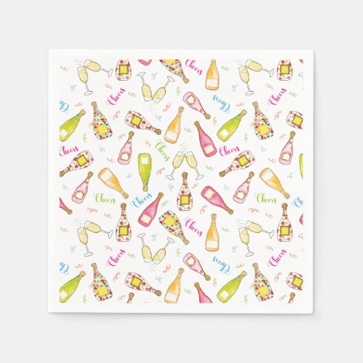 応援シャンパンフルートお祝いペーパーナプキン スタンダードカクテルナプキン (正面)