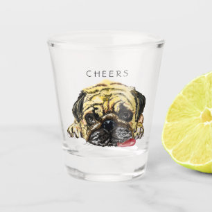 応援ショットおもしろいグラスPug Dog -カスタム文字 ショットグラス
