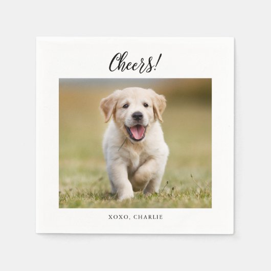 応援シンプルかわいい犬の写真おもしろいモダン結婚ズ スタンダードカクテルナプキン (正面)