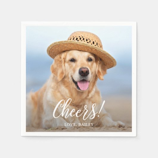 応援シンプルモダンカスタムフォトペットドッグ結婚ズ スタンダードカクテルナプキン (正面)
