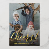 応援シンプル台本書道新年写真 箔シーズンカード (正面)