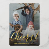 応援シンプル台本書道新年写真 箔シーズンカード (正面)