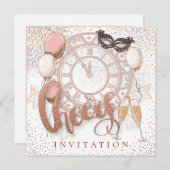 応援スクリプトシャンパン紙吹雪新年パーティー 招待状 (正面/裏面)