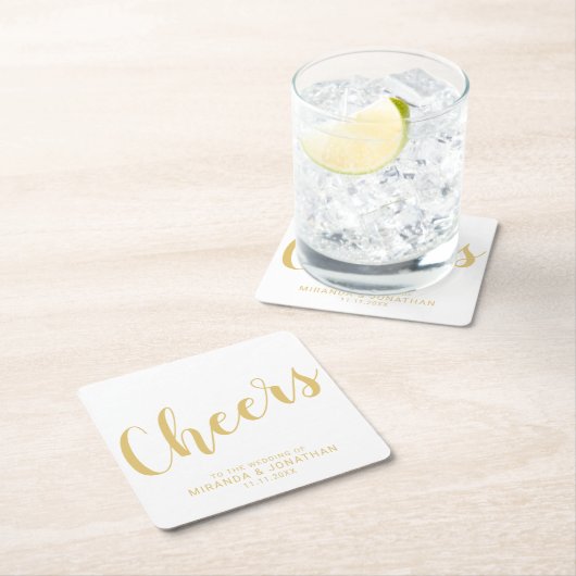 '応援'スクリモダンプト金ゴールド結婚' スクエアペーパーコースター (インサイチュ)