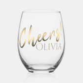 応援スタイリッシュ金ゴールドスクリプト名前をカスタムする ステムなしワイングラス (正面)