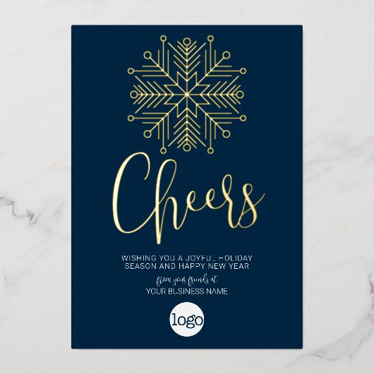 応援スノーフレークビジネスグリーティングネイビーブルー金ゴールド 箔シーズンカード (正面)