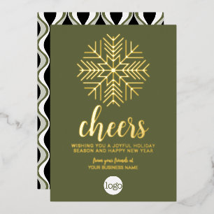 応援スノーフレーク・ビジネス・グリーティング – 緑の金ゴールド 箔シーズンカード