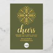 応援スノーフレーク・ビジネス・グリーティング – 緑の金ゴールド 箔シーズンカード (正面)
