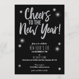 応援ズシルバーオンブラックニューイヤー大晦日の招待状 招待状