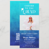 応援ズトゥザグラードトレンディーモダンフォトブルー 招待状 (正面/裏面)