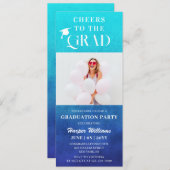 応援ズトゥザグラードトレンディーモダンフォトブルー 招待状 (正面/裏面)