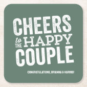 応援セージ緑おもしろい結婚醸造所のリハーサル スクエアペーパーコースター (正面)