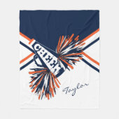 応援チアリーダー📣 – ネイビー、オレンジ、ホワイト フリースブランケット (正面)