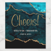 応援ティール（緑がかった色）金ゴールドグリッターアゲートマーブル結婚ズ ワインラベル (シングルラベル)