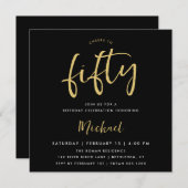 応援トゥフィフティブラック金ゴールドスクエア招待状 (正面/裏面)