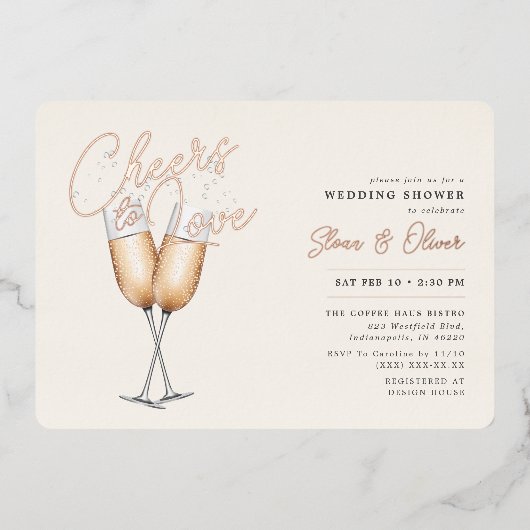 応援トゥラブアイボリーブライダルシャワーバラ金ゴールド 箔招待状 (正面)