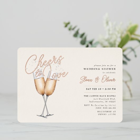 応援トゥラブアイボリーブライダルシャワーバラ金ゴールド 箔招待状 (立ち正面)