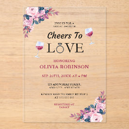 応援トゥラブフローラワインテーマブライダルシャワー アクリル招待状