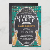 応援トゥリタイア素朴ティール(緑がかった色)バーンビールパーティー 招待状 (正面/裏面)