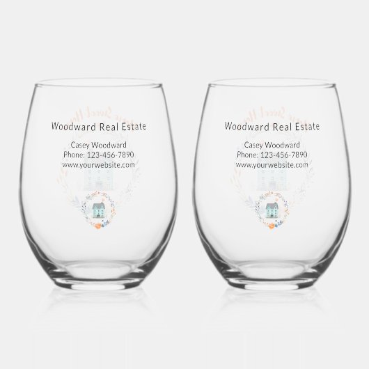 応援トゥーホームスイートホーム不動産仲介業者おめでとうカスタム ステムなしワイングラス (裏面)