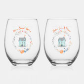 応援トゥーホームスイートホーム不動産仲介業者おめでとうカスタム ステムなしワイングラス (正面)