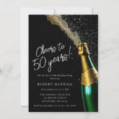 応援トゥー50年シャンパンボトル誕生日 招待状 (正面)