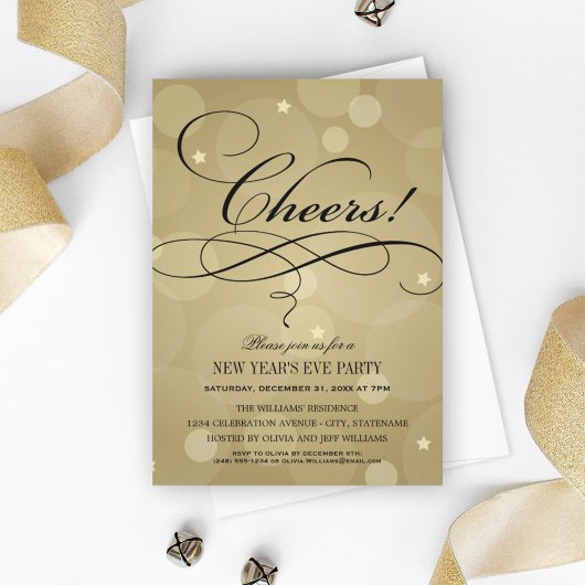応援ニューイヤーズイブパーティーシャンパン金ゴールド 招待状