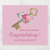 応援ニューホーム |ピンクシックフローラとレトロ鍵 スパークリングワインラベル (シングルラベル)