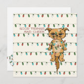 応援ネコ絡おもしろいんだ子猫インクリスマスライトアイボリー シーズンカード (正面/裏面)