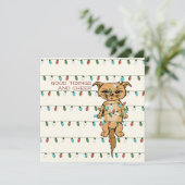 応援ネコ絡おもしろいんだ子猫インクリスマスライトアイボリー シーズンカード (スタンド正面)