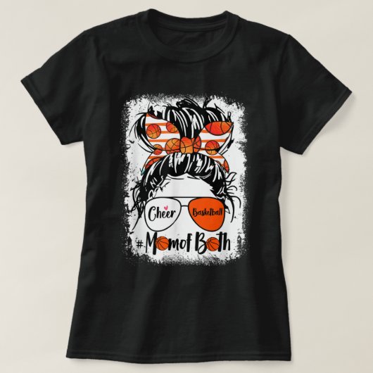 応援バスケットボールママの両方Messy Bunヘアガラス Tシャツ (デザイン正面)