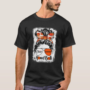 応援バスケットボールママの両方Messy Bunヘアガラス Tシャツ