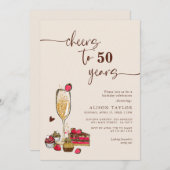 応援バースデーパーティー金ゴールドシャンパングラス 招待状 (正面/裏面)