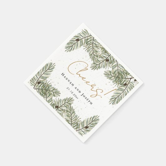 応援パイン&金ゴールドクリスマスフェスティバル結婚ズ スタンダードカクテルナプキン (角)