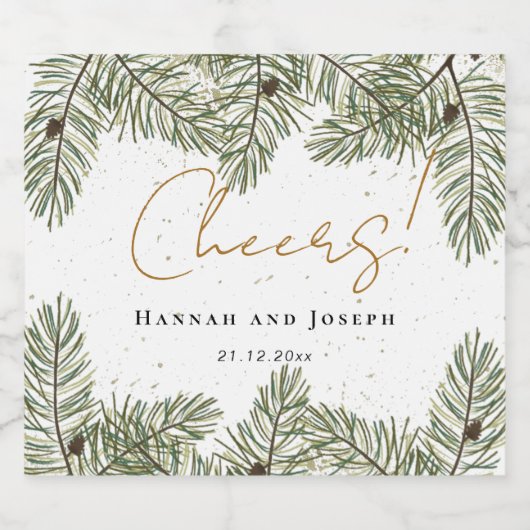 応援パイン&金ゴールドクリスマスフェスティバル結婚ズ スパークリングワインラベル (シングルラベル)