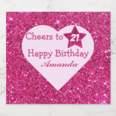 応援パーソナライズされたから21歳の誕生日ピンクグリッター スパークリングワインラベル (シングルラベル)