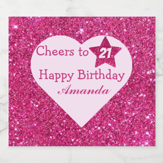 応援パーソナライズされたから21歳の誕生日ピンクグリッター スパークリングワインラベル (シングルラベル)