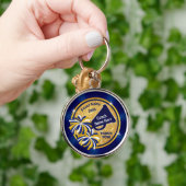 応援パーソナライズされたコーチ、ブルー、金ゴールド キーホルダー (手)