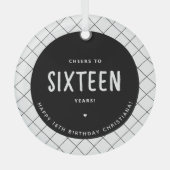 応援パーソナライズされた~16歳16誕生日かわいい ガラスオーナメント (正面)