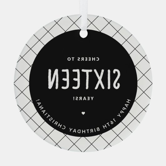 応援パーソナライズされた～16歳16誕生日かわいい ガラスオーナメント (裏面)